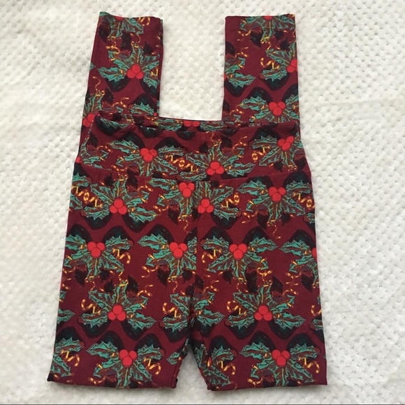 LulaRoe Mistletoe Holly Holiday One Size Leggings - Picture 5 of 7